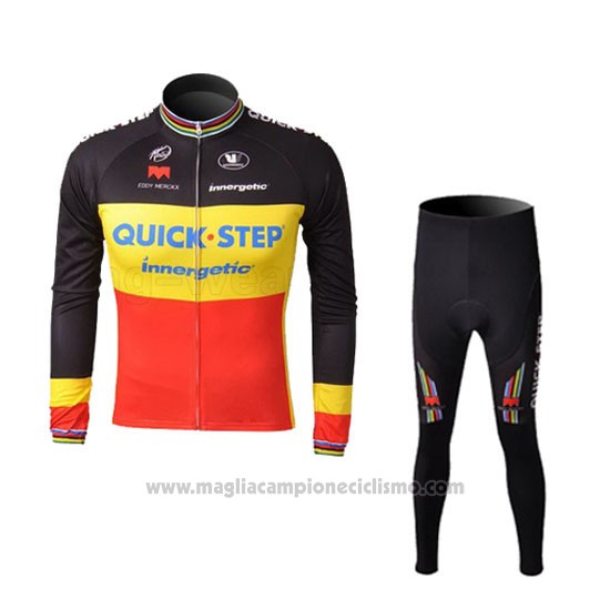 2010 Abbigliamento Ciclismo Quick Step Campione Belgio Manica Lunga e Salopette